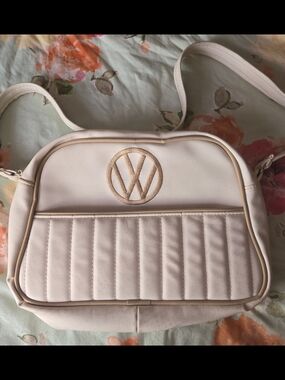 Volkswagon Cream Quilted Crossbody Bag  Embroidered Logo Accent With Name "Amy"